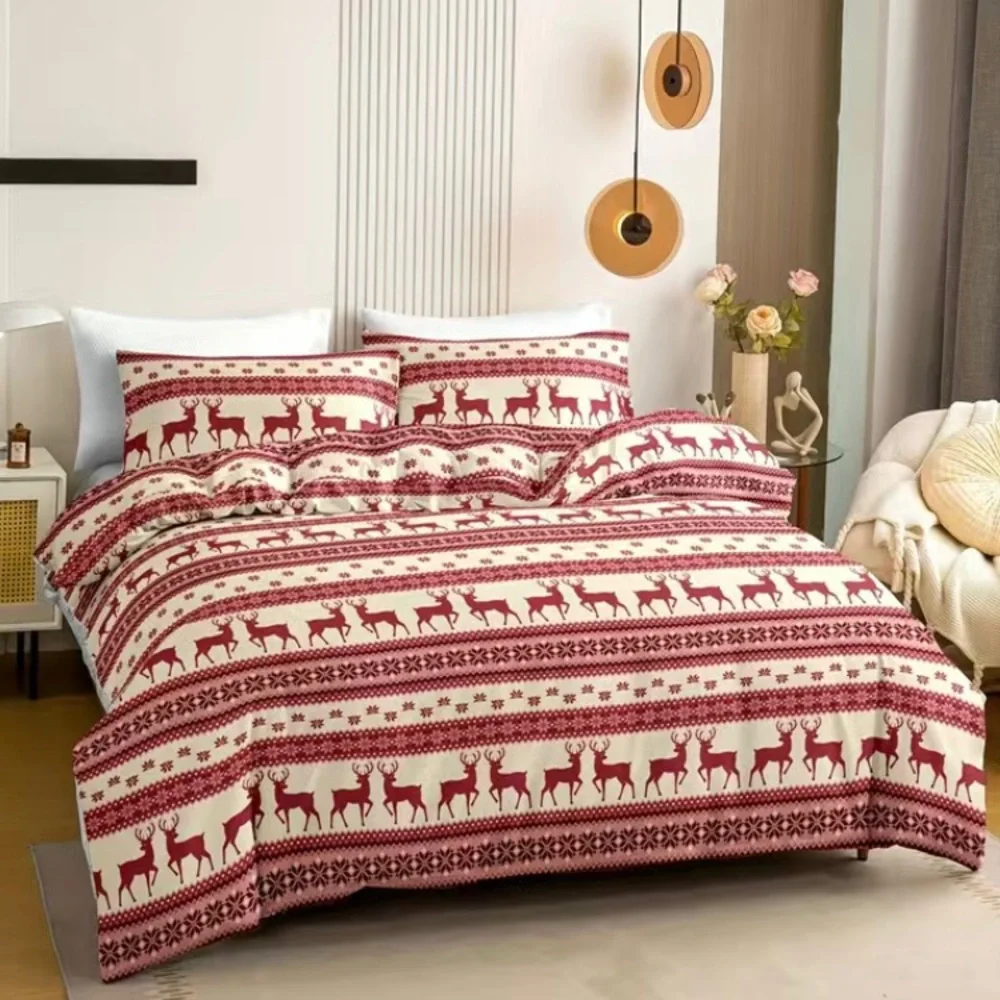 King Size Christmas Holiday Winter Duvet Cover Bedding Set 2 Pillowcases NEW